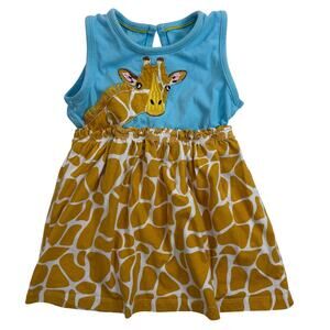 Girls 2T Giraffe Dress Blue Yellow Cotton Sleeveless Animal Safari Outfit